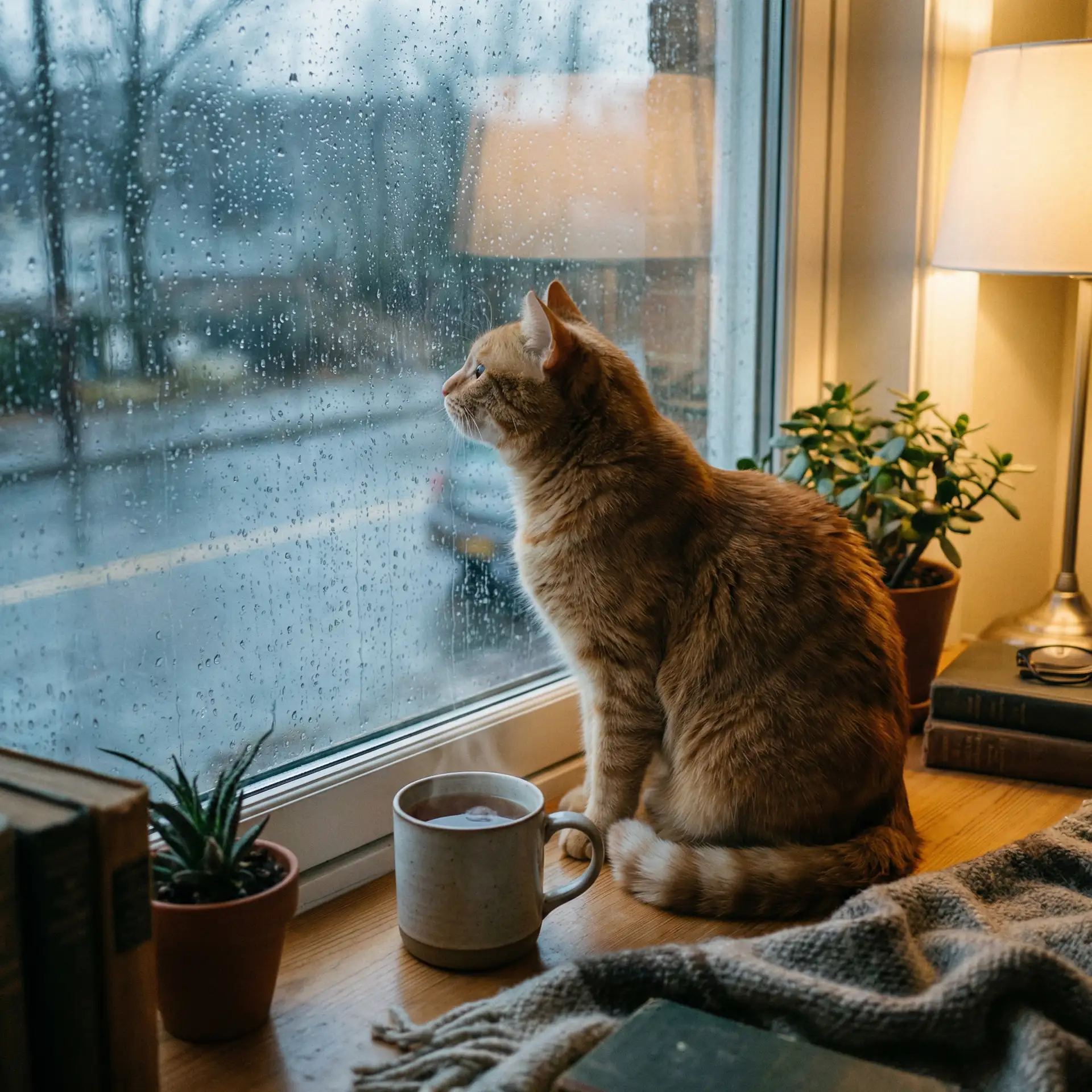 猫咪望着窗外的雨 - 国外抖音